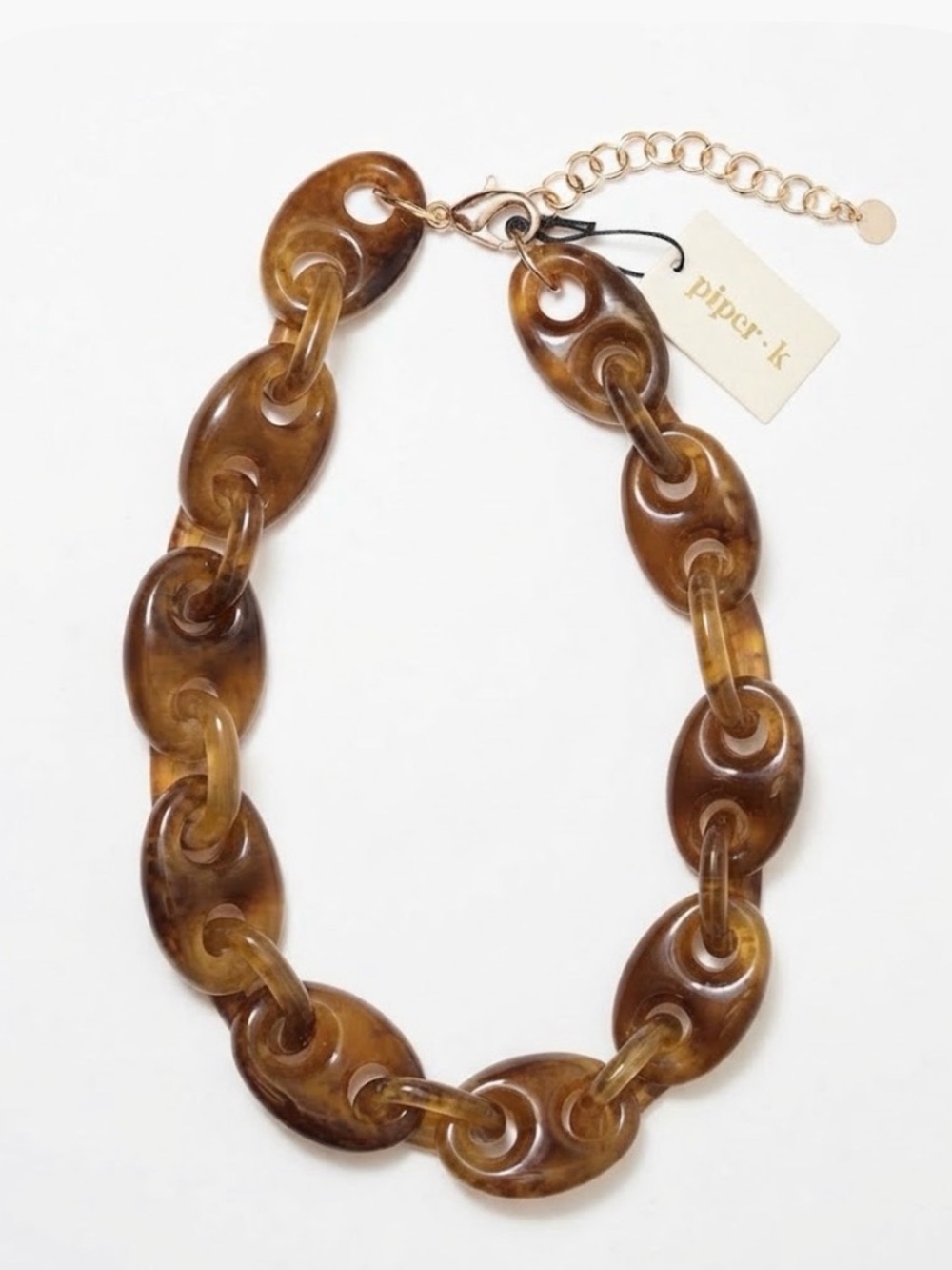 NWT ⚜️🤎⚜️ Piper K Tortoiseshell Chain Link Resin Necklace